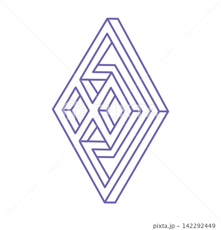 Optical illusion logo. Impossible shapes vector. Optical art objects. Geometric figures. Escher paradox. Tattoo in trendy 2022 Very Peri color. Optical illusion logo. Impossible shapes vector. Optical art objects. Geometric figures. Escher paradox. Tattoo in trendy 2022 Very Peri color. 142292449