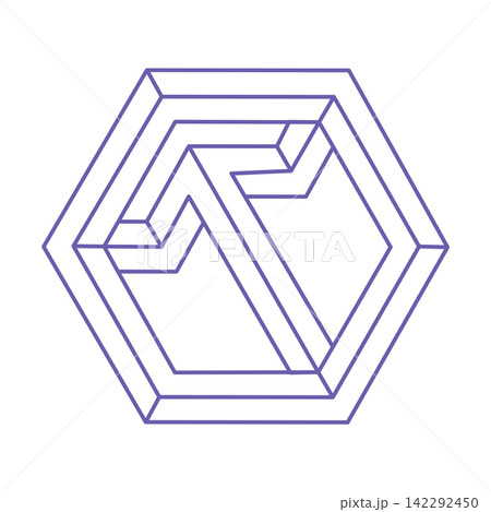 Impossible shapes. Sacred geometry. Optical illusion figure. Abstract eternal geometric objects. Optical art. Impossible geometry shape on a white background. Tattoo in trendy 2022 Very Peri color. 142292450
