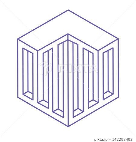 Impossible shapes. Sacred geometry. Optical illusion figures. Abstract eternal geometric objects. Logo. Op art. Impossible geometry shape on a white background. Tattoo in trendy 2022 Very Peri color. 142292492