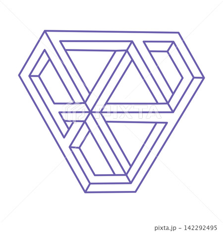 Impossible shape. Optical illusion. Sacred geometry figure. Abstract eternal geometric object. Optical art. Impossible geometry shape on a white background. Logo. Tattoo in trendy 2022 Very Peri color Impossible shape. Optical illusion. Sacred geometry figure. Abstract eternal geometric object. Optical art. Impossible geometry shape on a white background. Logo. Tattoo in trendy 2022 Very Peri color 142292495