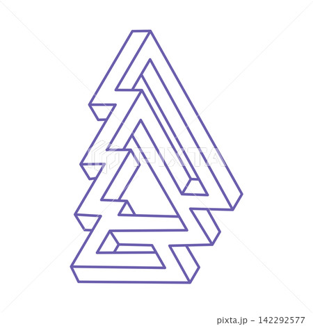 Optical illusion tattoo. Impossible shapes vector. Optical art object in trendy 2022 Very Peri color. Geometric figures. Optical illusion tattoo. Impossible shapes vector. Optical art object in trendy 2022 Very Peri color. Geometric figures. 142292577