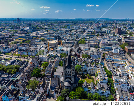 High angle wide horizontal aerial drone photograph of city center, Antoniterkirche, Oper Koln, Colonius TV tower, and urban skyline in Cologne, North Rhine-Westphalia, Germany, Central Europe High angle wide horizontal aerial drone photograph of city center, Antoniterkirche, Oper Koln, Colonius TV tower, and urban skyline in Cologne, North Rhine-Westphalia, Germany, Central Europe 142292651