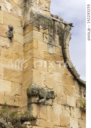 Ruins of the Abbey of Sainte Marie in Alet les Bains, showing remaining walls and arches under blue sky Ruins of the Abbey of Sainte Marie in Alet les Bains, showing remaining walls and arches under blue sky 142293259