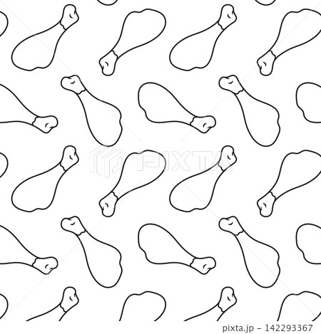 Chicken leg in black and white line art for Oktoberfest. Simple vector pattern for merchandise and food labels Chicken leg in black and white line art for Oktoberfest. Simple vector pattern for merchandise and food labels 142293367