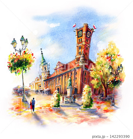 Historic Old Town of Torun in Warm Autumn Colors Watercolor Illustration Historic Old Town of Torun in Warm Autumn Colors Watercolor Illustration 142293390