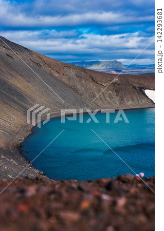 Turquoise Crater Lake Iceland Volcanic Mountain Landscape 142293681
