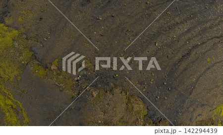 Aerial view of tidal mudflat with moss and lichen patches, Skaft?rhreppur Iceland Aerial view of tidal mudflat with moss and lichen patches, Skaft?rhreppur Iceland 142294439