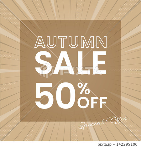 ベージュの放射線背景に「AUTUMN SALE」の文字を配置した上品でナチュラルな秋のセール背景 142295100
