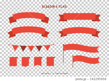 A set of 11 red ribbon and flag design elements (banners, garlands, bookmarks). A set of 11 red ribbon and flag design elements (banners, garlands, bookmarks). 142295938