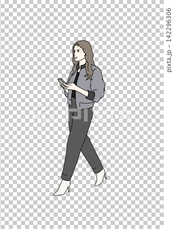 スマホを見ながら歩く女性 スマホを見ながら歩く女性 142296306