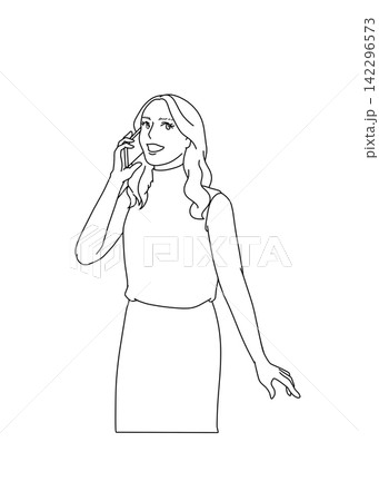 仕事中にスマホで電話する女性のイラスト 仕事中にスマホで電話する女性のイラスト 142296573