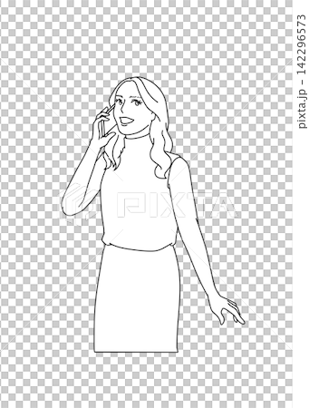 仕事中にスマホで電話する女性のイラスト 仕事中にスマホで電話する女性のイラスト 142296573