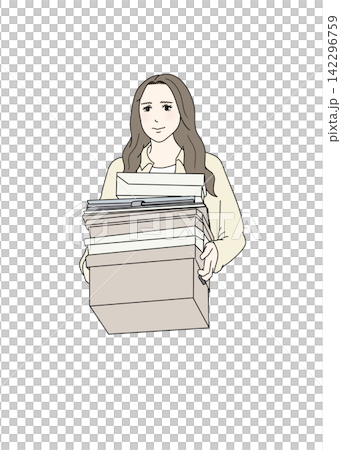 一幅描繪一位女士攜帶多份文件的插圖。 一幅描繪一位女士攜帶多份文件的插圖。 142296759