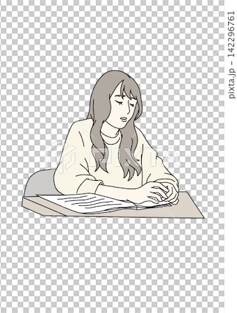 一幅描繪一位女士坐在辦公桌前,工作後顯得疲憊不堪的插圖。 一幅描繪一位女士坐在辦公桌前,工作後顯得疲憊不堪的插圖。 142296761