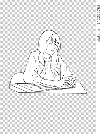 仕事に疲れて机に座る女性のイラスト 仕事に疲れて机に座る女性のイラスト 142296762