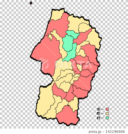 山形縣地圖:城市/城鎮彩色(筆觸風格)- 日式風格 山形縣地圖:城市/城鎮彩色(筆觸風格)- 日式風格 142296806