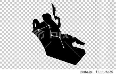 カシオペア座のシルエット（星座絵と星座線） 142296820