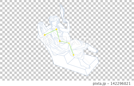 カシオペア座のカラー線画（星座絵と星座線） 142296821