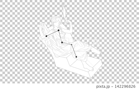 カシオペア座のモノクローム線画(星座絵と星座線) カシオペア座のモノクローム線画(星座絵と星座線) 142296826