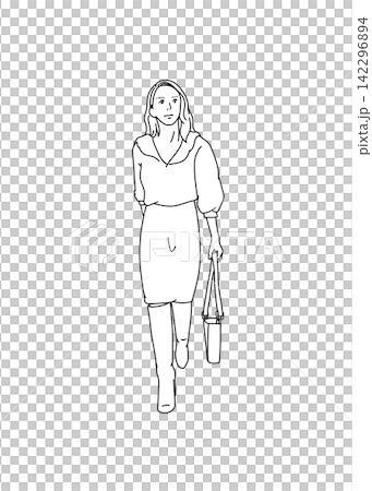 バッグを持って歩くきれいめな服装の女性のイラスト バッグを持って歩くきれいめな服装の女性のイラスト 142296894