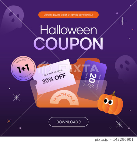 Halloween Special Sale Coupon Pack Banner Template with Pumpkin and Ghosts 142296901