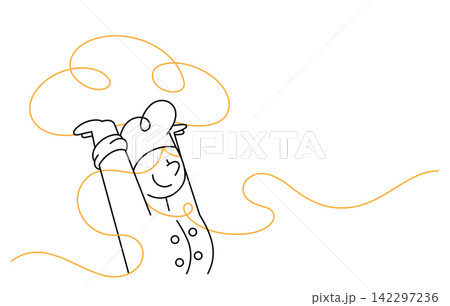 baker carrying oversized croissant single line illustration 142297236