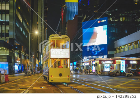Hong Kong June 26 2026 Central district night cityscape with tram Hong Kong June 26 2026 Central district night cityscape with tram 142298252