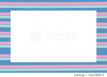 Rectangle frame with pink and blue stripe pattern for card print, polaroid photo, ad template, poster, book cover, notepad, sticky note, memo, banner, border, postcard, paper design, label, name tag	 142299631