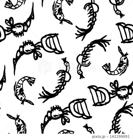 Doodle seamless pattern with hand drawn crustaceans. Doodle seamless pattern with hand drawn crustaceans. 142299891