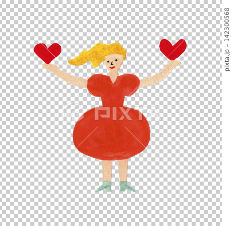 両手にハートを持つ女性のイラスト(切り絵風) 両手にハートを持つ女性のイラスト(切り絵風) 142300568