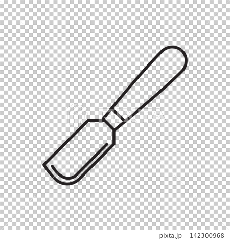 Minimalist line art icon of a straight skiving knife tool used for thinning leather edges. Minimalist line art icon of a straight skiving knife tool used for thinning leather edges. 142300968