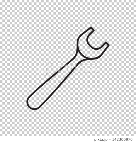 Minimalist line art icon of a rounded strap end punch tool used for shaping belt ends. Minimalist line art icon of a rounded strap end punch tool used for shaping belt ends. 142300970