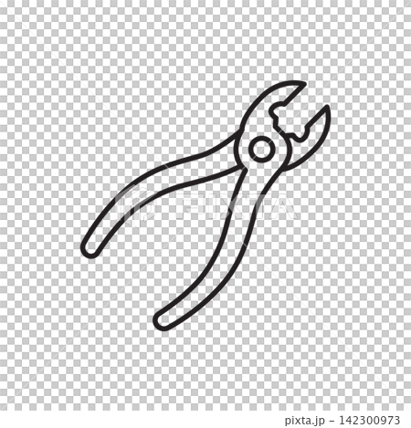 Minimalist line art icon of specialized leather pliers used for flattening and pressing leather seams.  142300973