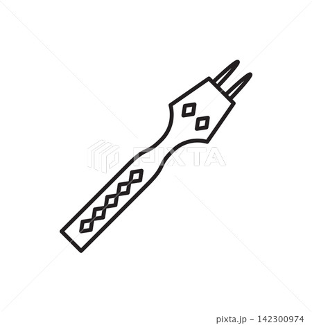 Minimalist line art icon of a multi-prong pricking iron chisel for marking stitching holes. Minimalist line art icon of a multi-prong pricking iron chisel for marking stitching holes. 142300974
