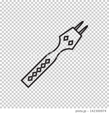 Minimalist line art icon of a multi-prong pricking iron chisel for marking stitching holes. Minimalist line art icon of a multi-prong pricking iron chisel for marking stitching holes. 142300974