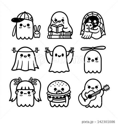 Happy ghost coloring page with isolated separated layered lineart outline Happy ghost coloring page with isolated separated layered lineart outline 142301086
