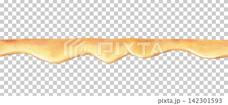 Seamless golden honey drip border on isolated background. Watercolor sweet liquid caramel or syrup banner design. illustration for food packaging, bakery menu headers, dessert recipes, pastry design. Seamless golden honey drip border on isolated background. Watercolor sweet liquid caramel or syrup banner design. illustration for food packaging, bakery menu headers, dessert recipes, pastry design. 142301593