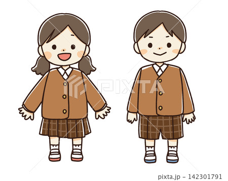 冬服の制服男女小学生のイラスト 冬服の制服男女小学生のイラスト 142301791