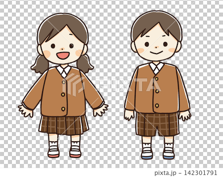 身著冬季制服的小學生男女生插圖 身著冬季制服的小學生男女生插圖 142301791