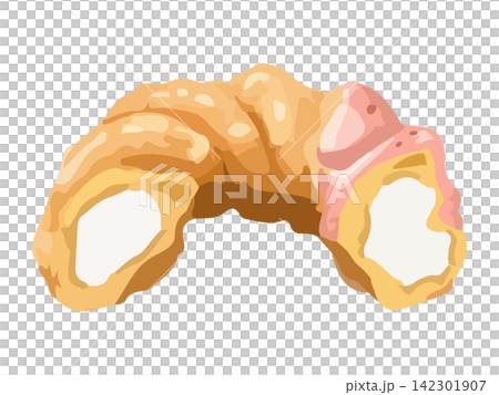 A French cruller filled with cream and covered in chocolate-covered strawberries, cut in half. A French cruller filled with cream and covered in chocolate-covered strawberries, cut in half. 142301907