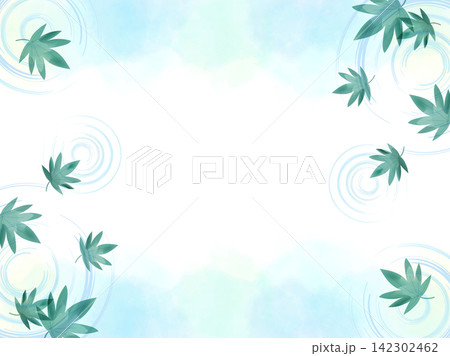 青もみじと波紋の涼しげな水彩イラスト 青もみじと波紋の涼しげな水彩イラスト 142302462