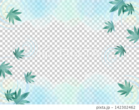 青もみじと波紋の涼しげな水彩イラスト 青もみじと波紋の涼しげな水彩イラスト 142302462