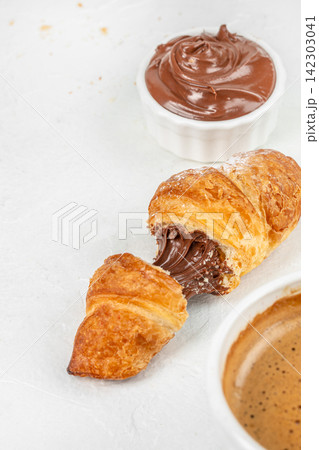 Chocolate Filled Croissant with Coffee and Cocoa Spread Chocolate Filled Croissant with Coffee and Cocoa Spread 142303041