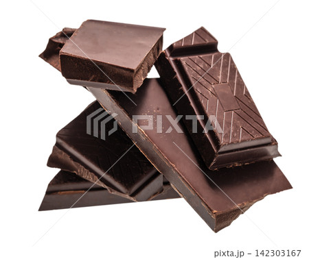 Dark Chocolate Pieces Isolated on White 142303167