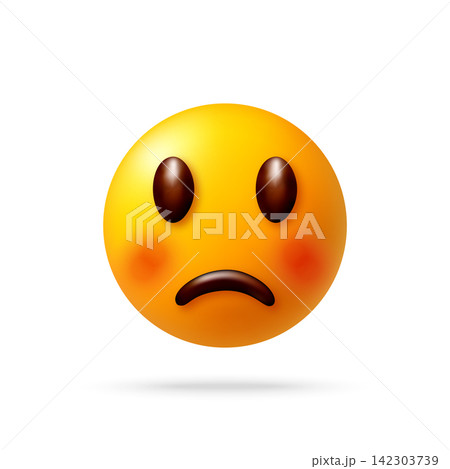 3d Yellow emoji face showing sad smile expression 142303739