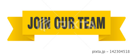join our team yellow ribbon isolated on transparent background. join our team ribbon 142304518