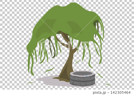 柳の木の下の古井戸に残る水滴の情景イラスト 柳の木の下の古井戸に残る水滴の情景イラスト 142305464