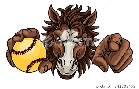 Horse Softball Cartoon Sports Mascot Horse Softball Cartoon Sports Mascot 142305475