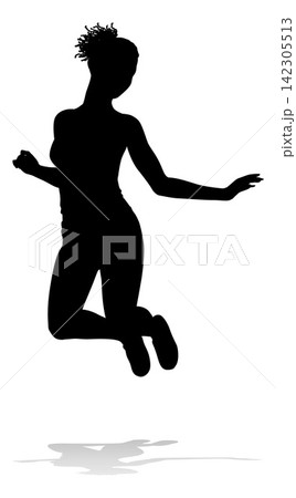 Happy Woman Jumping For Joy Silhouette Person 142305513