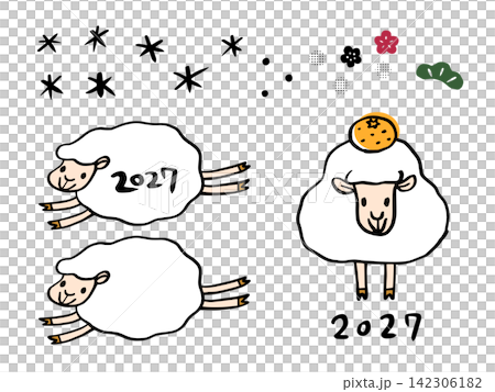 2027羊年新年手繪線稿插畫套裝 - 簡約色彩 2027羊年新年手繪線稿插畫套裝 - 簡約色彩 142306182